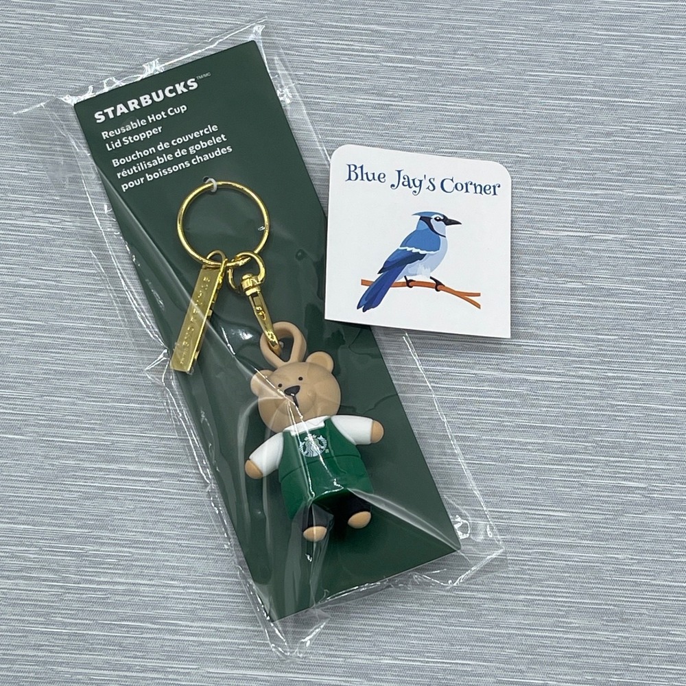 Starbucks Stopper Keychain for Reusable Cup Bearista Green Christmas 2025 Set 2 - Picture 3 of 6